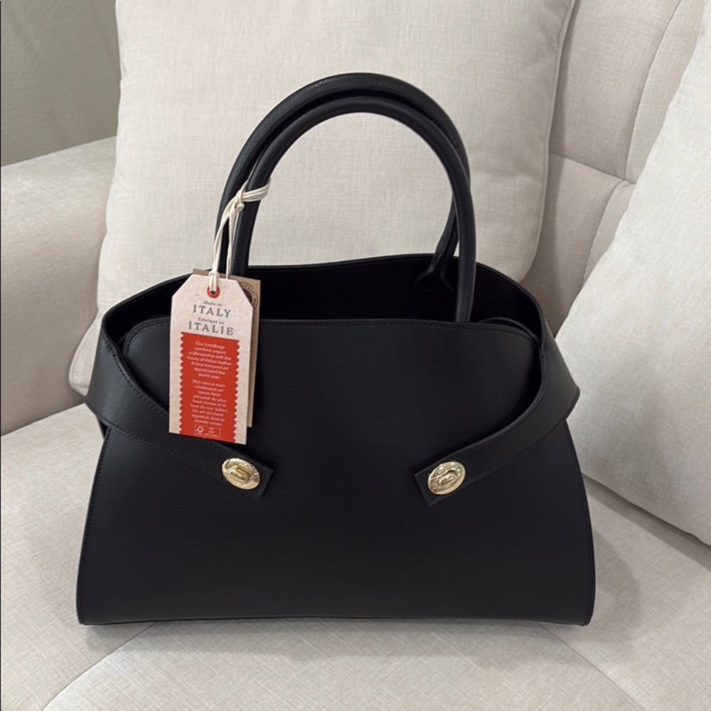 NWT Anna Paola Black Leather Satchel with Structured Shape